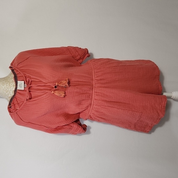 Knox Rose Romper Size M Coral Gauze V Neck Tassel Tie Side Pockets Cut Out Boho - Picture 3 of 15
